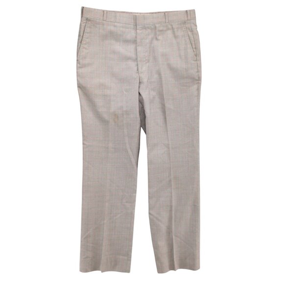 Vtg Jaymar Pants Mens Beige Light Blue Check Flat Front Slacks Size 34x32 - Picture 1 of 11